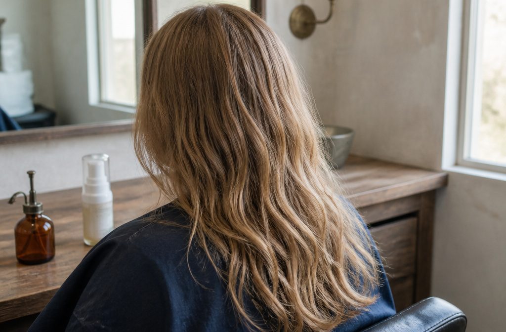 Fine 2A hair with loose S-waves through the mid-lengths and ends