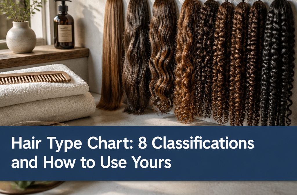 Hair chart showing straight wavy curly and coily patterns with lettered subtypes