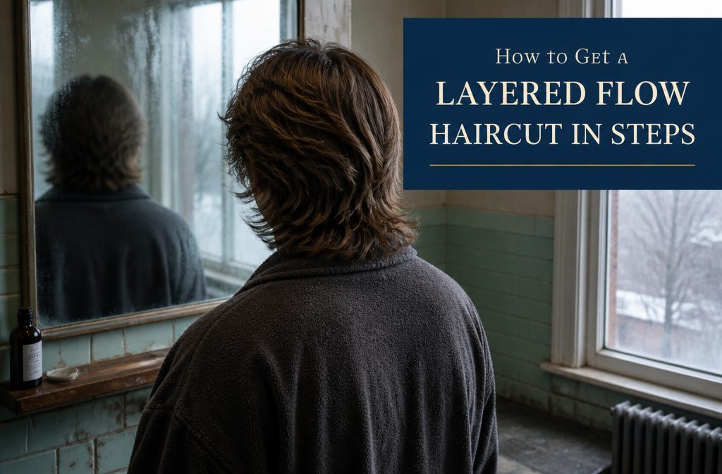 Layered flow haircut with longer hair on top and shorter sides