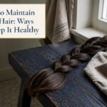 Long hair draped over one shoulder in a beauty-care setting