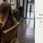 Long hair falling over a salon chair during a short haircut consultation