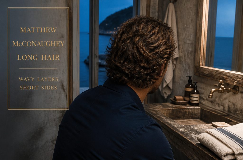 Matthew McConaughey with long wavy hair and layered sides