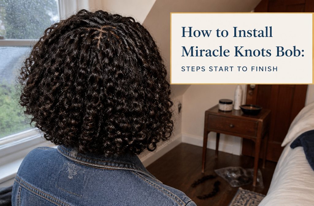 Finished Miracle Knots bob with soft curls falling around the shoulders
