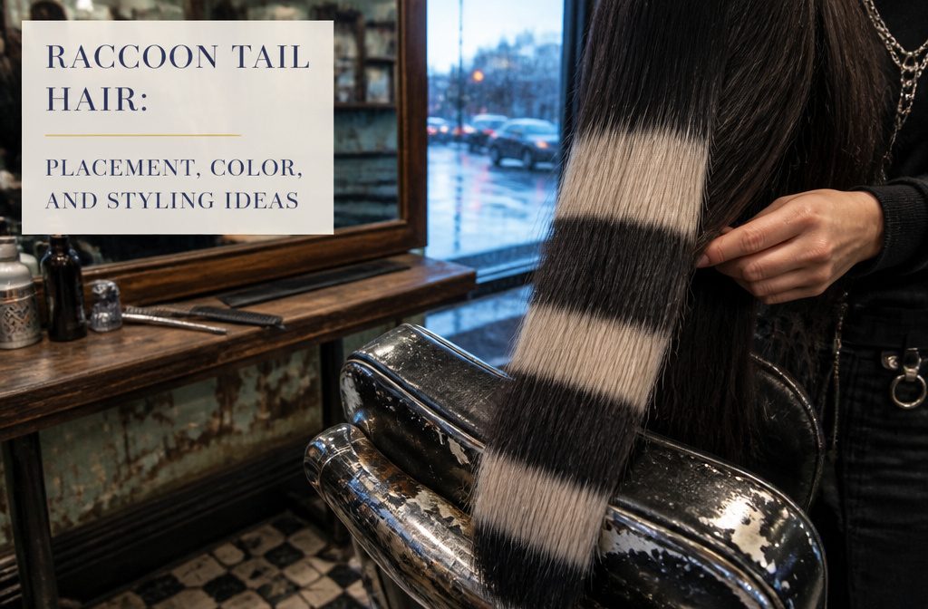 Hair panel with horizontal dark and light raccoon-tail stripes